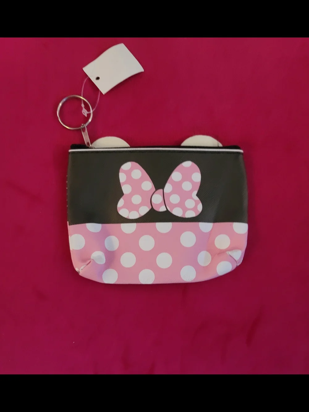 Pink Polka Dot Bow Coin Purse with Keyring